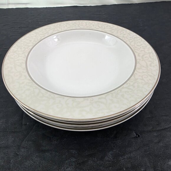 Mikasa Fine China Parchment Platinum Trim Rimmed Soup Salad Bowls – Set of 4 - Picture 10 of 16
